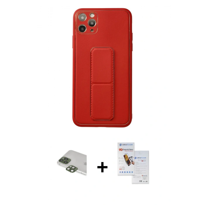 MARSİLYAN™- iPhone 11 Pro Max Kılıf Akış Doku - Siyah Seramik Nano Ekran Koruyucu + Yeşil Pers Alüminyum Kamera Lens