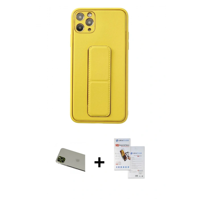 MARSİLYAN™- iPhone 11 Pro Max Kılıf Akış Doku - Siyah Seramik Nano Ekran Koruyucu + Rainbow Kamera Lens Koruma Cam - YL