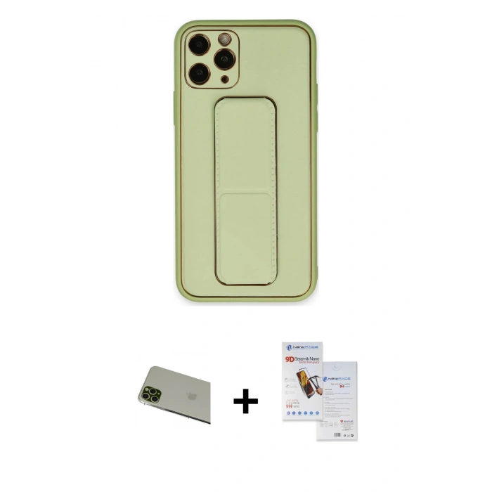 MARSİLYAN™- iPhone 11 Pro Max Kılıf Akış Doku - Siyah Seramik Nano Ekran Koruyucu + Rainbow Kamera Lens Koruma Cam - YL