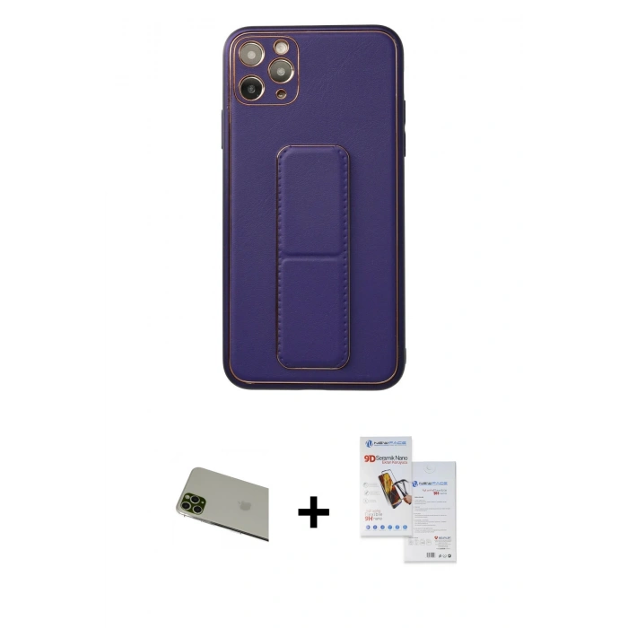 MARSİLYAN™- iPhone 11 Pro Max Kılıf Akış Doku - Siyah Seramik Nano Ekran Koruyucu + Rainbow Kamera Lens Koruma Cam - YL