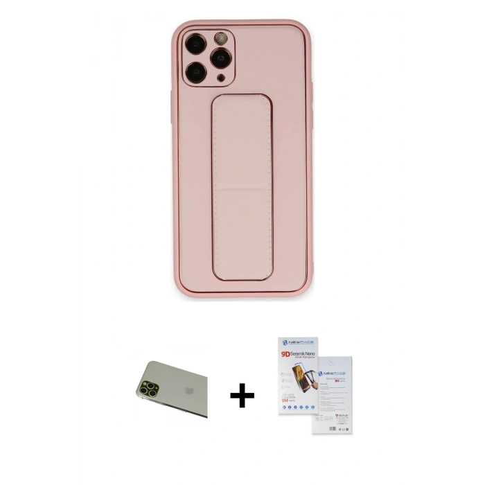 MARSİLYAN™- iPhone 11 Pro Max Kılıf Akış Doku - Siyah Seramik Nano Ekran Koruyucu + Rainbow Kamera Lens Koruma Cam - YL