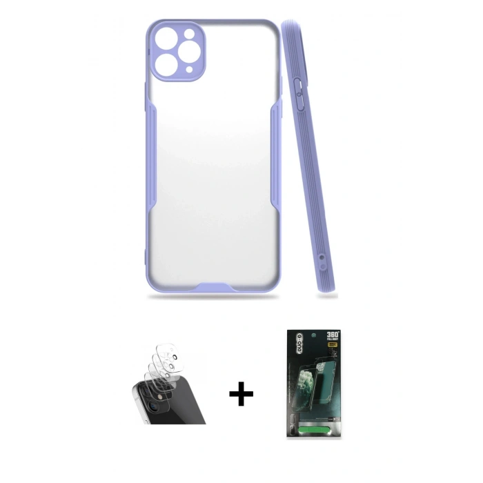 MARSİLYAN™- iPhone 11 Pro Max Kılıf Atlas Asil Serisi - Şeffaf 360 Full Body Arka Koruyucu + Kamera Lens Koruma Cam - SF