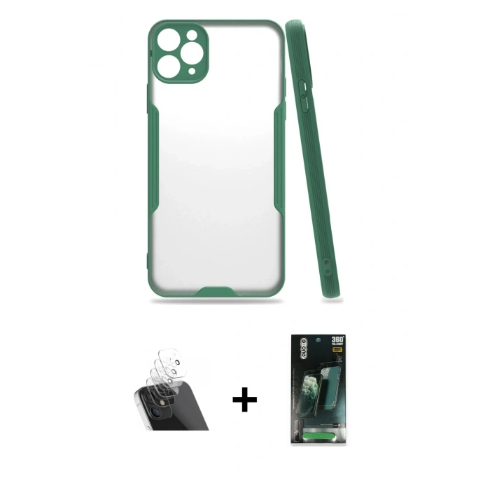 MARSİLYAN™- iPhone 11 Pro Max Kılıf Atlas Asil Serisi - Şeffaf 360 Full Body Arka Koruyucu + Kamera Lens Koruma Cam - SF