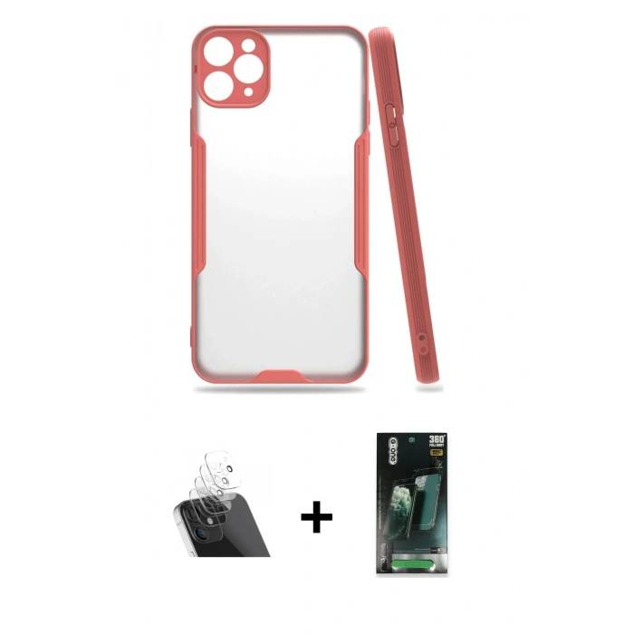 MARSİLYAN™- iPhone 11 Pro Max Kılıf Atlas Asil Serisi - Şeffaf 360 Full Body Arka Koruyucu + Kamera Lens Koruma Cam - SF