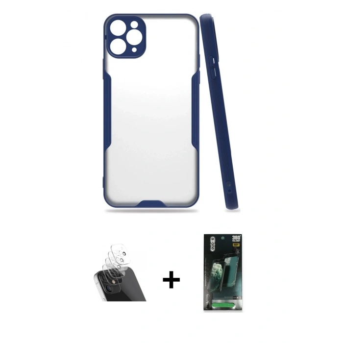MARSİLYAN™- iPhone 11 Pro Max Kılıf Atlas Asil Serisi - Şeffaf 360 Full Body Arka Koruyucu + Kamera Lens Koruma Cam - SF