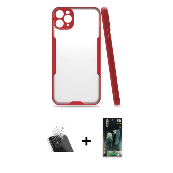 MARSİLYAN™- iPhone 11 Pro Max Kılıf Atlas Asil Serisi - Şeffaf 360 Full Body Arka Koruyucu + Kamera Lens Koruma Cam - SF