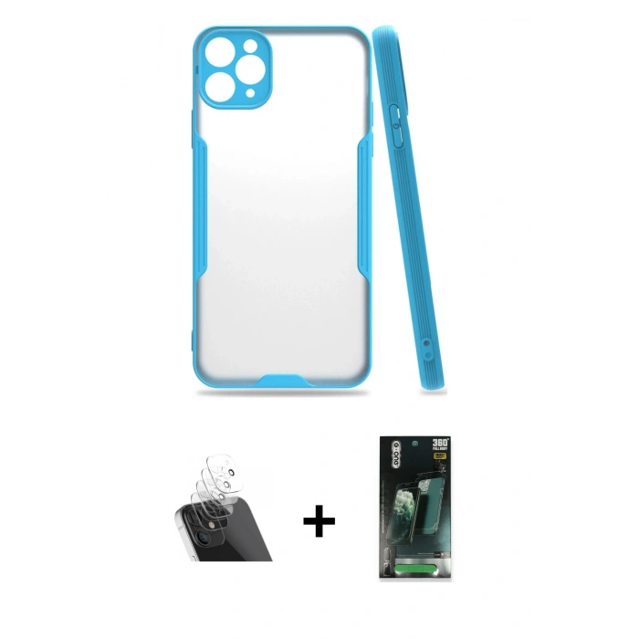 MARSİLYAN™- iPhone 11 Pro Max Kılıf Atlas Asil Serisi - Şeffaf 360 Full Body Arka Koruyucu + Kamera Lens Koruma Cam - SF