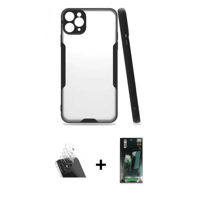 MARSİLYAN™- iPhone 11 Pro Max Kılıf Atlas Asil Serisi - Şeffaf 360 Full Body Arka Koruyucu + Kamera Lens Koruma Cam - SF