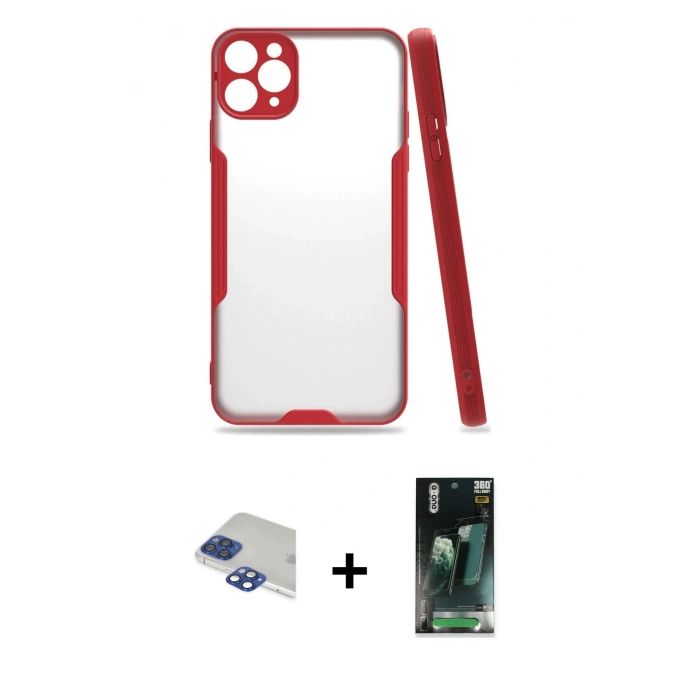 MARSİLYAN™- iPhone 11 Pro Max Kılıf Atlas Asil Serisi - Şeffaf 360 Full Body Arka Koruyucu + Pers Alüminyum Kamera Lens - LT
