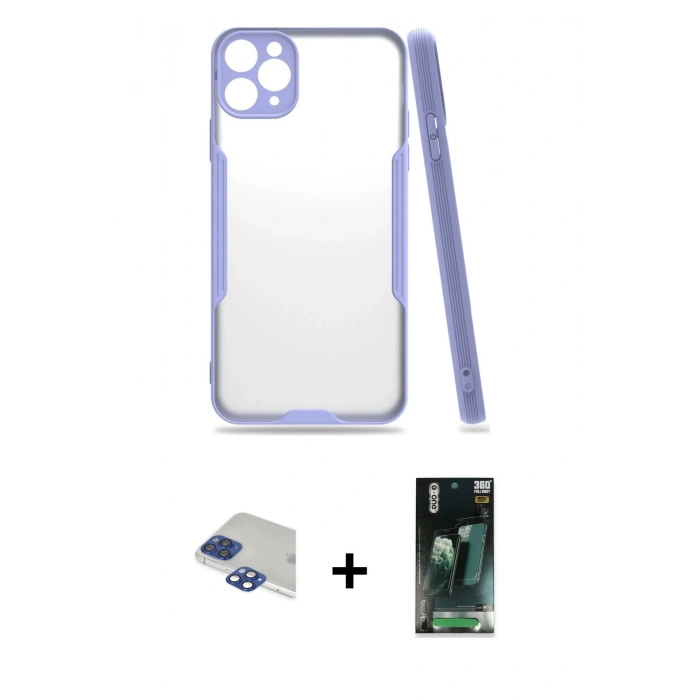MARSİLYAN™- iPhone 11 Pro Max Kılıf Atlas Asil Serisi - Şeffaf 360 Full Body Arka Koruyucu + Pers Alüminyum Kamera Lens - LT