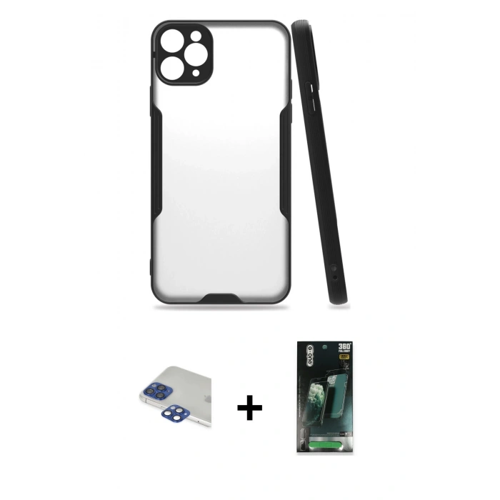 MARSİLYAN™- iPhone 11 Pro Max Kılıf Atlas Asil Serisi - Şeffaf 360 Full Body Arka Koruyucu + Pers Alüminyum Kamera Lens - LT