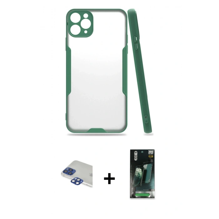 MARSİLYAN™- iPhone 11 Pro Max Kılıf Atlas Asil Serisi - Şeffaf 360 Full Body Arka Koruyucu + Pers Alüminyum Kamera Lens - LT