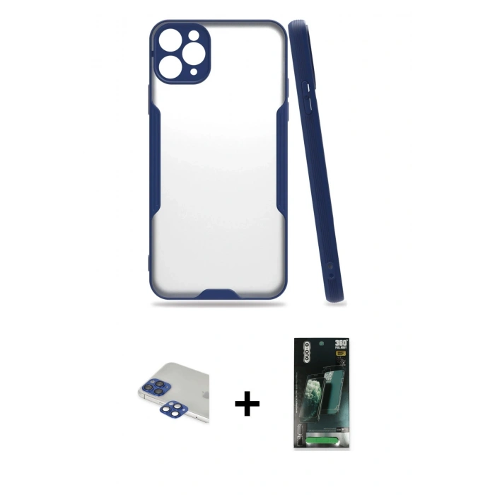 MARSİLYAN™- iPhone 11 Pro Max Kılıf Atlas Asil Serisi - Şeffaf 360 Full Body Arka Koruyucu + Pers Alüminyum Kamera Lens - LT