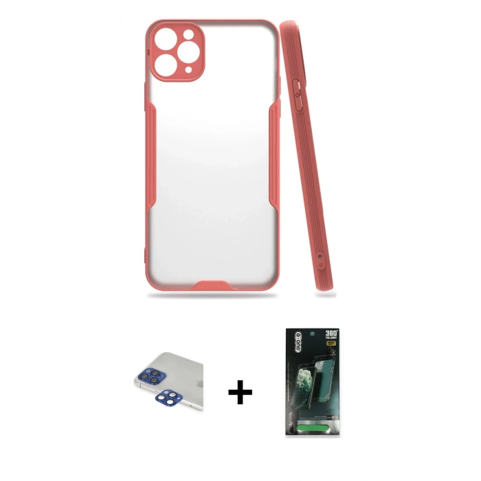 MARSİLYAN™- iPhone 11 Pro Max Kılıf Atlas Asil Serisi - Şeffaf 360 Full Body Arka Koruyucu + Pers Alüminyum Kamera Lens - LT