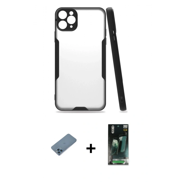 MARSİLYAN™- iPhone 11 Pro Max Kılıf Atlas Asil Serisi - Şeffaf 360 Full Body Arka Koruyucu + Shine Kamera Lens Koruma Cam - MI