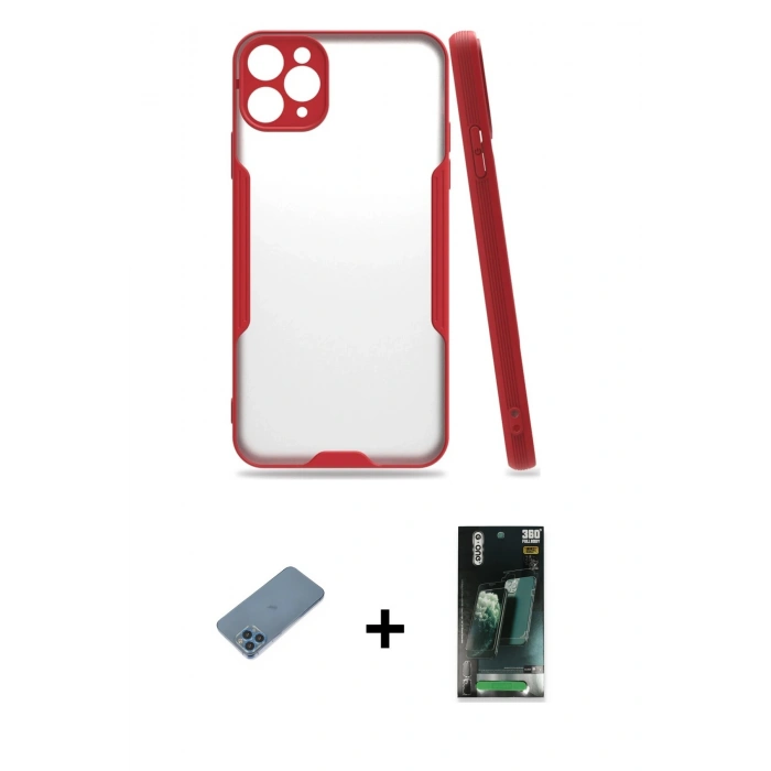 MARSİLYAN™- iPhone 11 Pro Max Kılıf Atlas Asil Serisi - Şeffaf 360 Full Body Arka Koruyucu + Shine Kamera Lens Koruma Cam - MI
