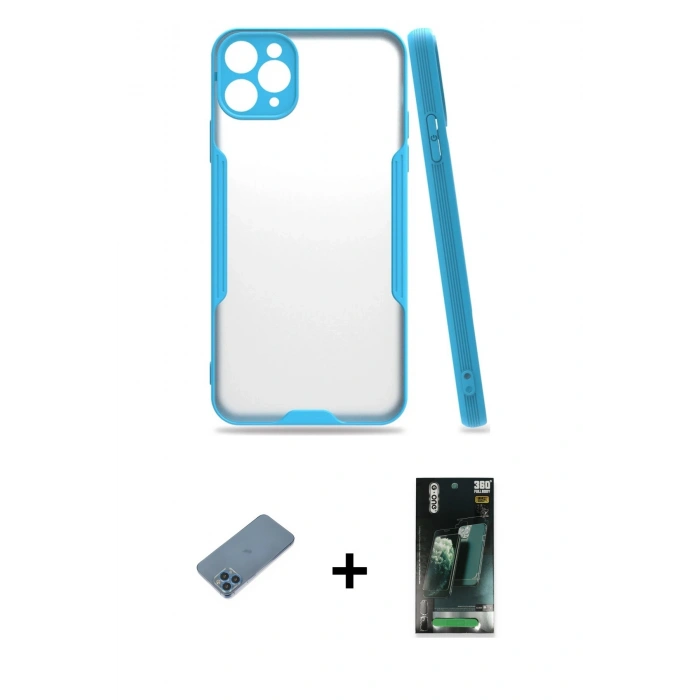 MARSİLYAN™- iPhone 11 Pro Max Kılıf Atlas Asil Serisi - Şeffaf 360 Full Body Arka Koruyucu + Shine Kamera Lens Koruma Cam - MI