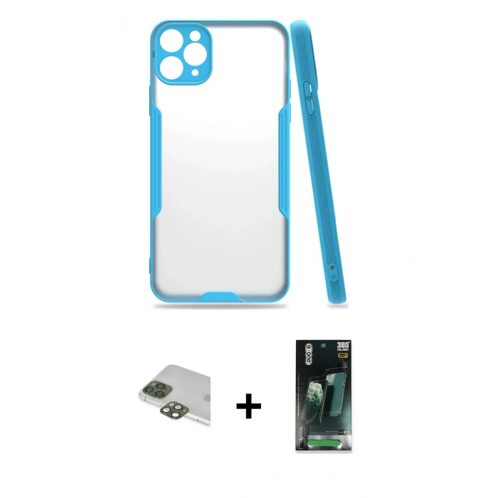 MARSİLYAN™- iPhone 11 Pro Max Kılıf Atlas Asil Serisi - Şeffaf 360 Full Body Arka Koruyucu + Pers Alüminyum Kamera Lens - YL