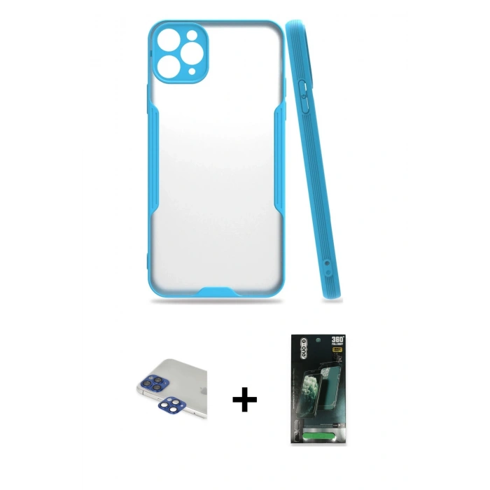 MARSİLYAN™- iPhone 11 Pro Max Kılıf Atlas Asil Serisi - Şeffaf 360 Full Body Arka Koruyucu + Pers Alüminyum Kamera Lens - LT
