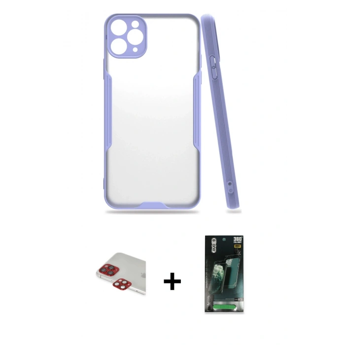MARSİLYAN™- iPhone 11 Pro Max Kılıf Atlas Asil Serisi - Şeffaf 360 Full Body Arka Koruyucu + Pers Alüminyum Kamera Lens - KI