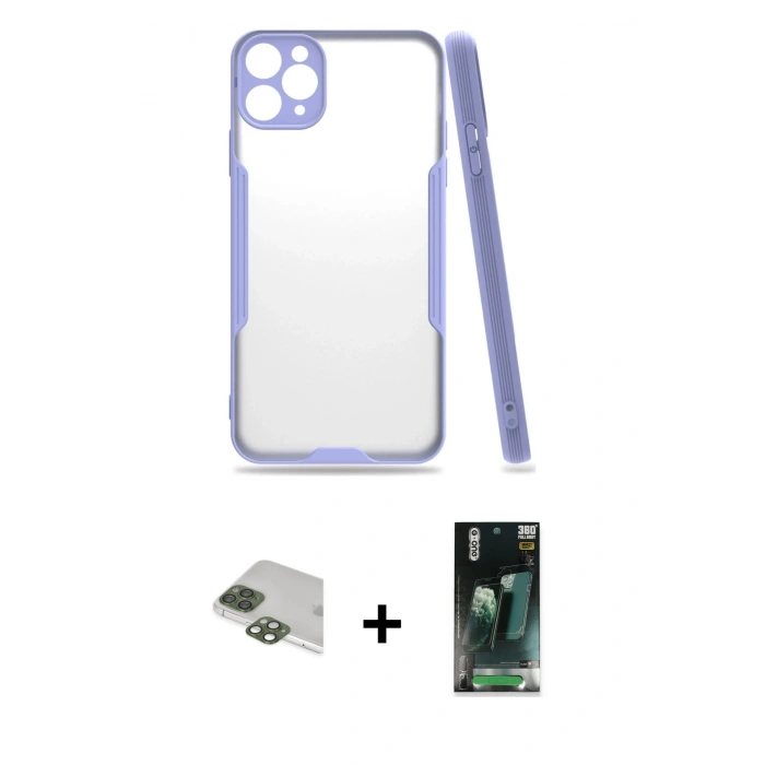 MARSİLYAN™- iPhone 11 Pro Max Kılıf Atlas Asil Serisi - Şeffaf 360 Full Body Arka Koruyucu + Pers Alüminyum Kamera Lens - YL
