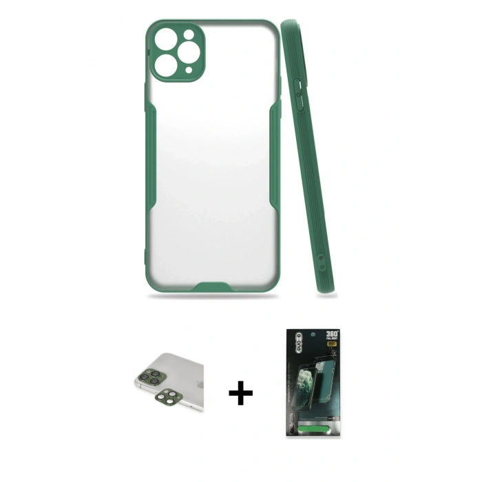 MARSİLYAN™- iPhone 11 Pro Max Kılıf Atlas Asil Serisi - Şeffaf 360 Full Body Arka Koruyucu + Pers Alüminyum Kamera Lens - YL