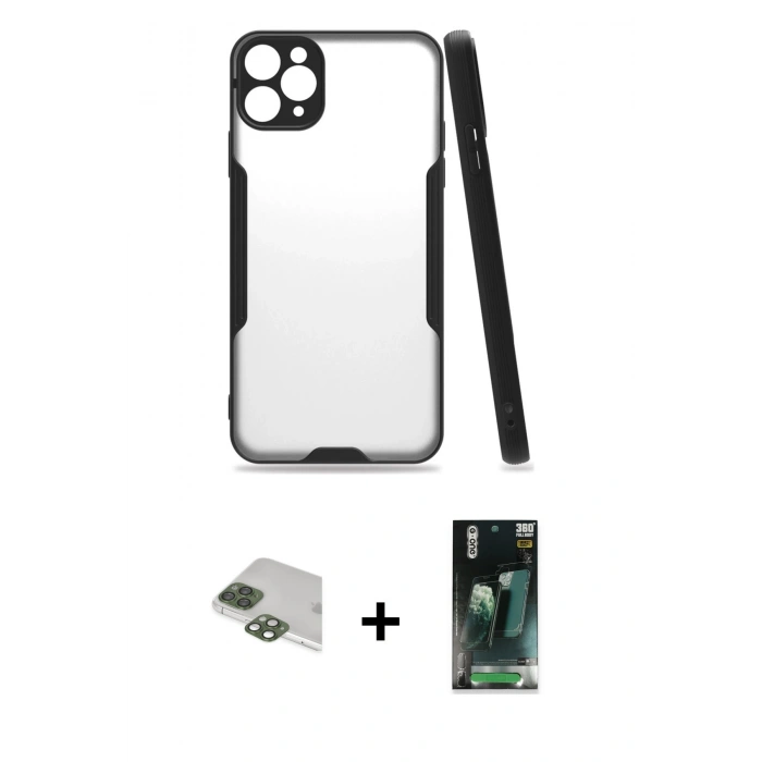 MARSİLYAN™- iPhone 11 Pro Max Kılıf Atlas Asil Serisi - Şeffaf 360 Full Body Arka Koruyucu + Pers Alüminyum Kamera Lens - YL