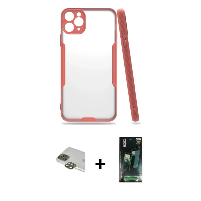 MARSİLYAN™- iPhone 11 Pro Max Kılıf Atlas Asil Serisi - Şeffaf 360 Full Body Arka Koruyucu + Pers Alüminyum Kamera Lens - YL