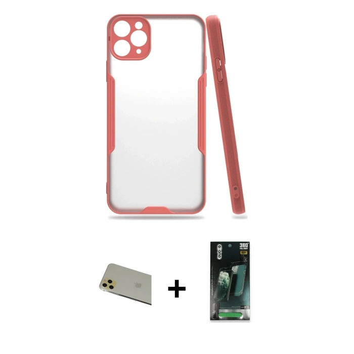 MARSİLYAN™- iPhone 11 Pro Max Kılıf Atlas Asil Serisi - Şeffaf 360 Full Body Arka Koruyucu + Rainbow Kamera Lens Koruma Cam - GD