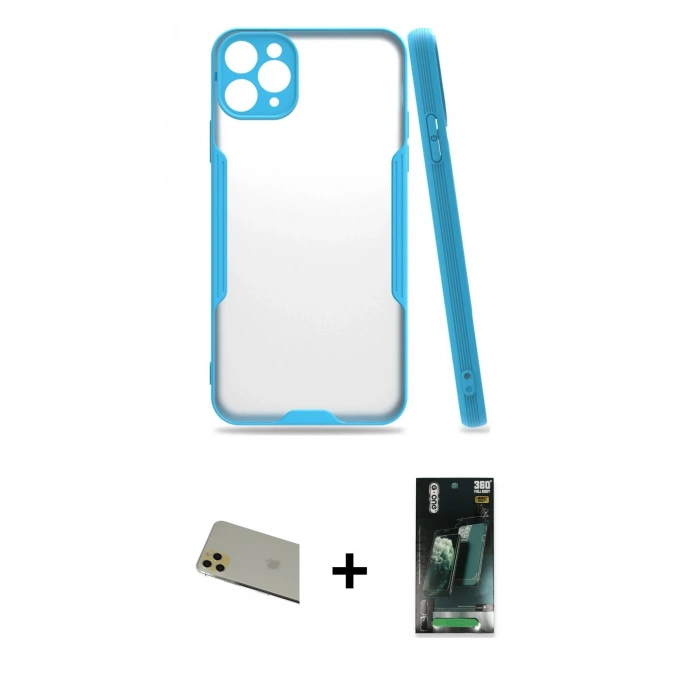 MARSİLYAN™- iPhone 11 Pro Max Kılıf Atlas Asil Serisi - Şeffaf 360 Full Body Arka Koruyucu + Rainbow Kamera Lens Koruma Cam - GD