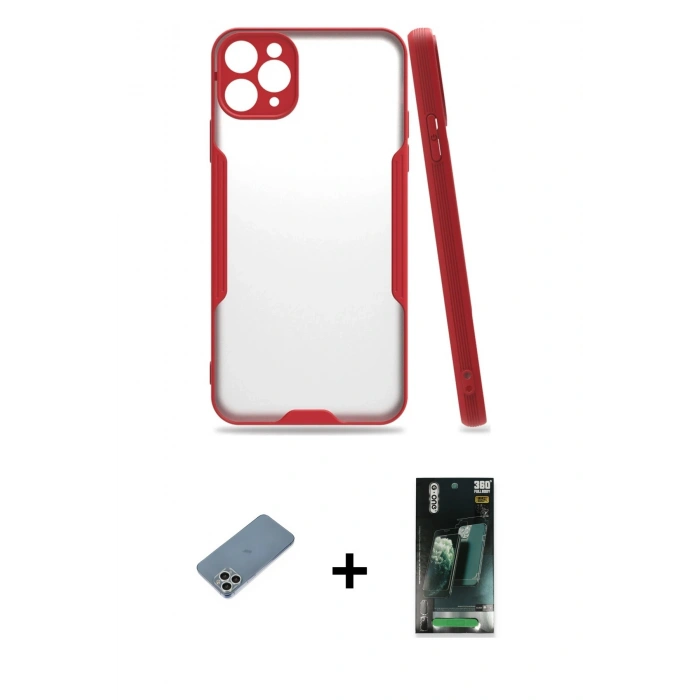 MARSİLYAN™- iPhone 11 Pro Max Kılıf Atlas Asil Serisi - Şeffaf 360 Full Body Arka Koruyucu + Shine Kamera Lens Koruma Cam - GS