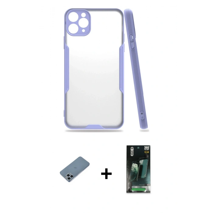 MARSİLYAN™- iPhone 11 Pro Max Kılıf Atlas Asil Serisi - Şeffaf 360 Full Body Arka Koruyucu + Shine Kamera Lens Koruma Cam - SABE