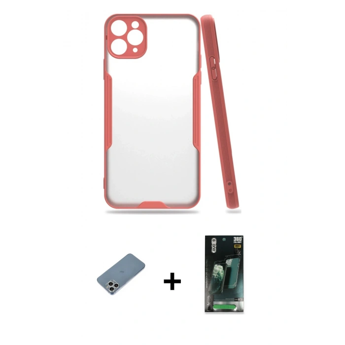 MARSİLYAN™- iPhone 11 Pro Max Kılıf Atlas Asil Serisi - Şeffaf 360 Full Body Arka Koruyucu + Shine Kamera Lens Koruma Cam - GS