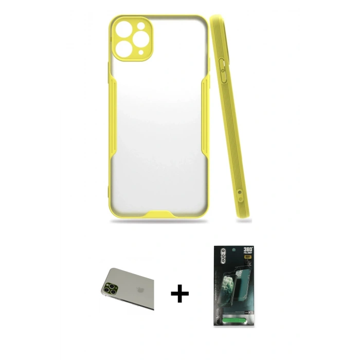 MARSİLYAN™- iPhone 11 Pro Max Kılıf Atlas Asil Serisi - Şeffaf 360 Full Body Arka Koruyucu + Rainbow Kamera Lens Koruma Cam - YL
