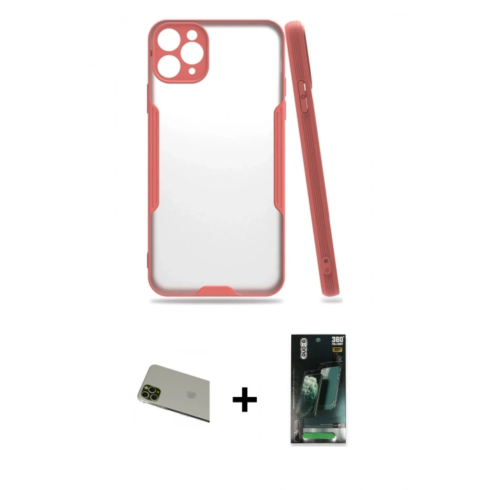 MARSİLYAN™- iPhone 11 Pro Max Kılıf Atlas Asil Serisi - Şeffaf 360 Full Body Arka Koruyucu + Rainbow Kamera Lens Koruma Cam - YL