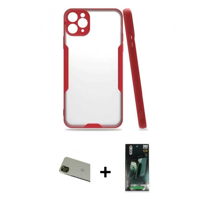 MARSİLYAN™- iPhone 11 Pro Max Kılıf Atlas Asil Serisi - Şeffaf 360 Full Body Arka Koruyucu + Rainbow Kamera Lens Koruma Cam - YL