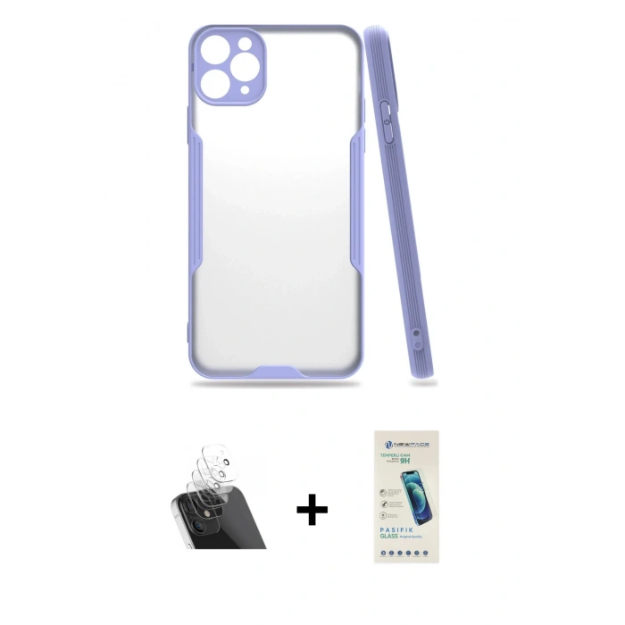 MARSİLYAN™- iPhone 11 Pro Max Kılıf Atlas Asil Serisi - Şeffaf Pasifik Cam Ekran Koruyucu + Kamera Lens Koruma Cam - SF