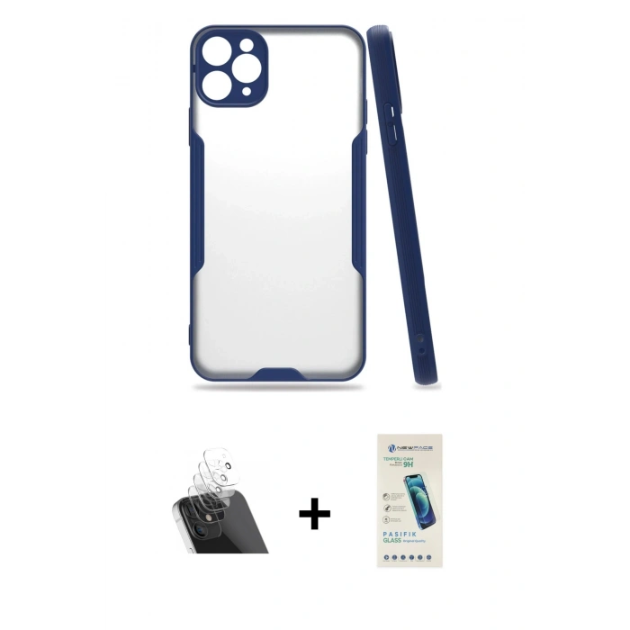 MARSİLYAN™- iPhone 11 Pro Max Kılıf Atlas Asil Serisi - Şeffaf Pasifik Cam Ekran Koruyucu + Kamera Lens Koruma Cam - SF