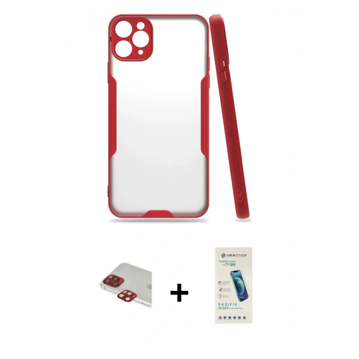 MARSİLYAN™- iPhone 11 Pro Max Kılıf Atlas Asil Serisi - Şeffaf Pasifik Cam Ekran Koruyucu + Pers Alüminyum Kamera Lens - KI
