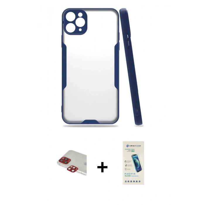 MARSİLYAN™- iPhone 11 Pro Max Kılıf Atlas Asil Serisi - Şeffaf Pasifik Cam Ekran Koruyucu + Pers Alüminyum Kamera Lens - KI