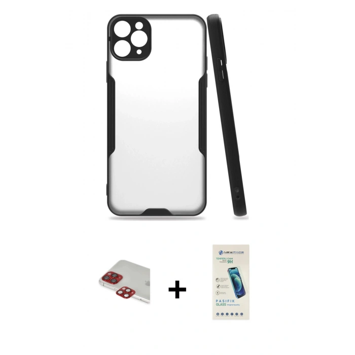 MARSİLYAN™- iPhone 11 Pro Max Kılıf Atlas Asil Serisi - Şeffaf Pasifik Cam Ekran Koruyucu + Pers Alüminyum Kamera Lens - KI