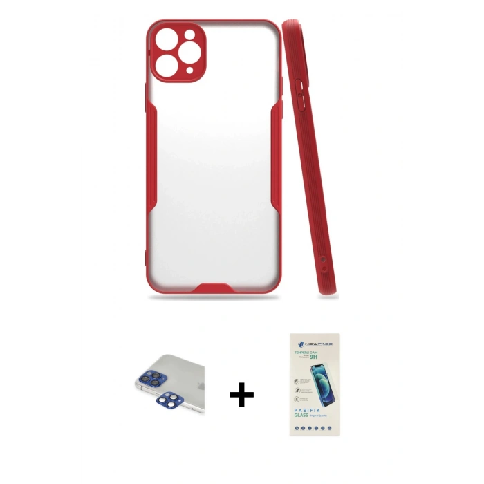 MARSİLYAN™- iPhone 11 Pro Max Kılıf Atlas Asil Serisi - Şeffaf Pasifik Cam Ekran Koruyucu + Pers Alüminyum Kamera Lens - LT