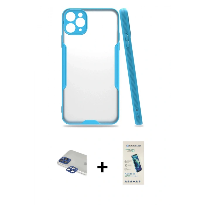 MARSİLYAN™- iPhone 11 Pro Max Kılıf Atlas Asil Serisi - Şeffaf Pasifik Cam Ekran Koruyucu + Pers Alüminyum Kamera Lens - LT