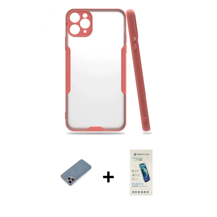 MARSİLYAN™- iPhone 11 Pro Max Kılıf Atlas Asil Serisi - Şeffaf Pasifik Cam Ekran Koruyucu + Metal Kamera Lens Koruma Cam - MR