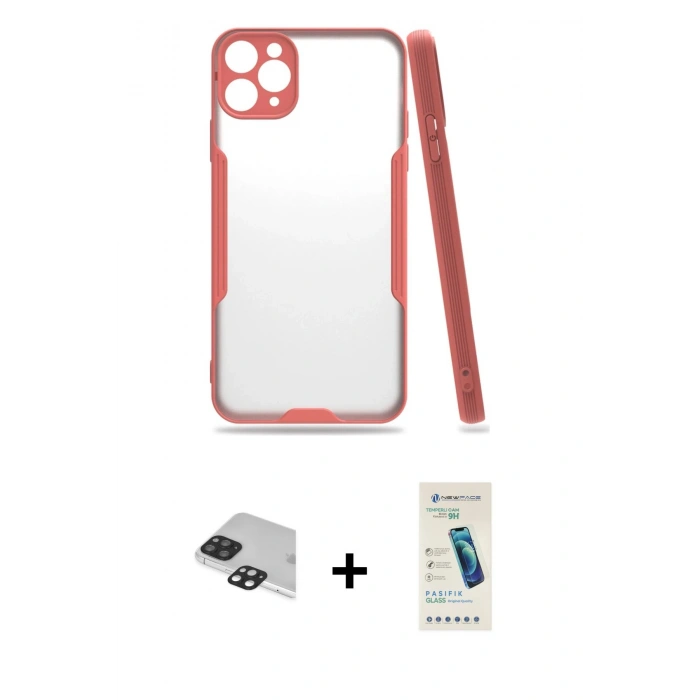 MARSİLYAN™- iPhone 11 Pro Max Kılıf Atlas Asil Serisi - Şeffaf Pasifik Cam Ekran Koruyucu + Pers Alüminyum Kamera Lens - SH