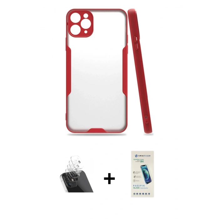 MARSİLYAN™- iPhone 11 Pro Max Kılıf Atlas Asil Serisi - Şeffaf Pasifik Cam Ekran Koruyucu + Kamera Lens Koruma Cam - SF