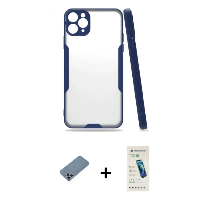 MARSİLYAN™- iPhone 11 Pro Max Kılıf Atlas Asil Serisi - Şeffaf Pasifik Cam Ekran Koruyucu + Shine Kamera Lens Koruma Cam - SABE