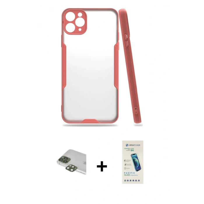 MARSİLYAN™- iPhone 11 Pro Max Kılıf Atlas Asil Serisi - Şeffaf Pasifik Cam Ekran Koruyucu + Pers Alüminyum Kamera Lens - YL