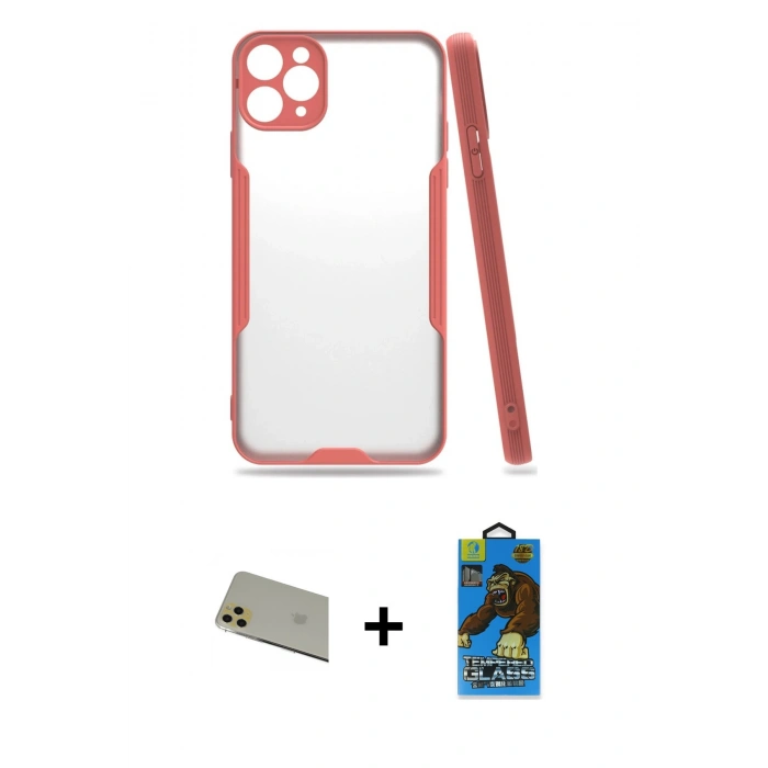 MARSİLYAN™- iPhone 11 Pro Max Kılıf Atlas Asil Serisi - Siyah 18D Cam Ekran Koruyucu + Rainbow Kamera Lens Koruma Cam - GD