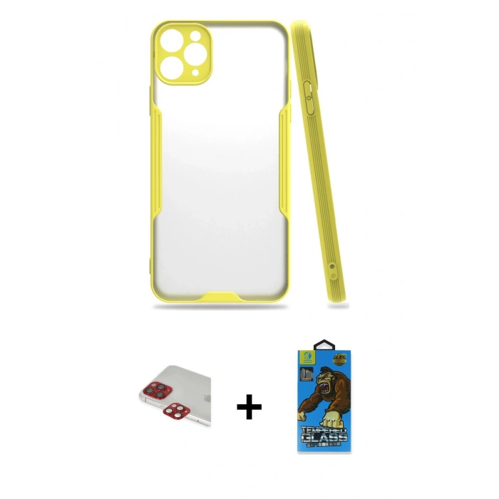 MARSİLYAN™- iPhone 11 Pro Max Kılıf Atlas Asil Serisi - Siyah 18D Cam Ekran Koruyucu + Pers Alüminyum Kamera Lens - KI